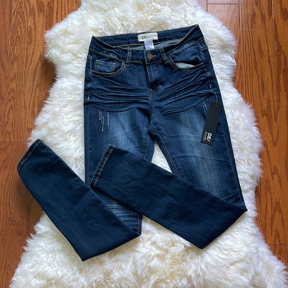 DE/nim Stitch Fix Distressed Dark Blue Jeans Size 26 Cut Knees - Picture 7 of 8
